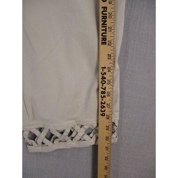 Denim & Co. Womens Capri Pants With Lattice Hem 1X Beige Cotton - Picture 7 of 11